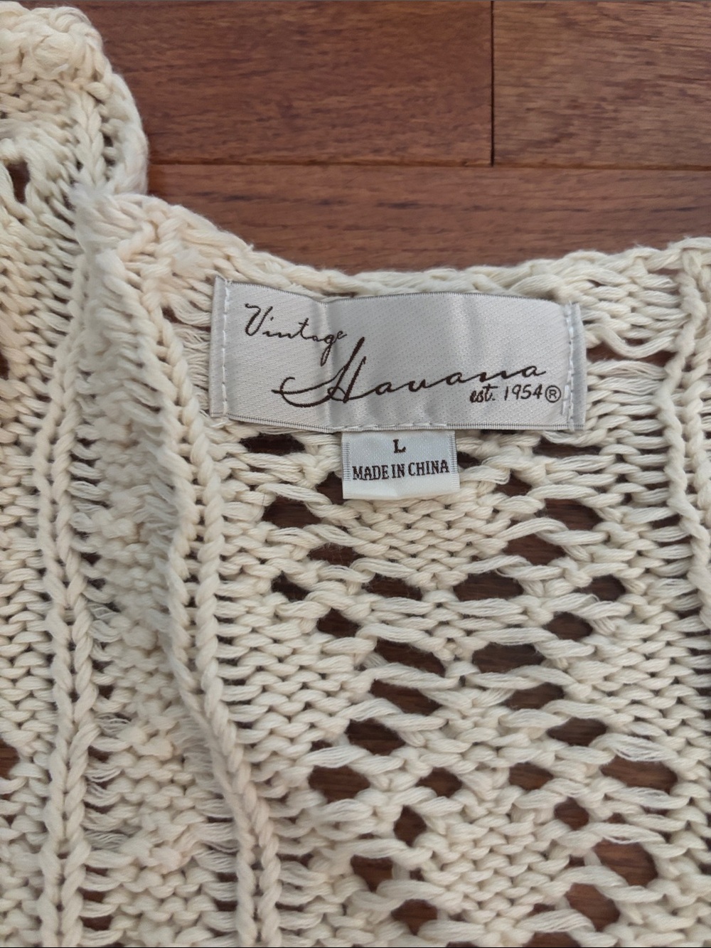 Vintage Havana Cream Crochet Front Tie Long Sleeve Sweater Women’s Size Large - Picture 2 of 8